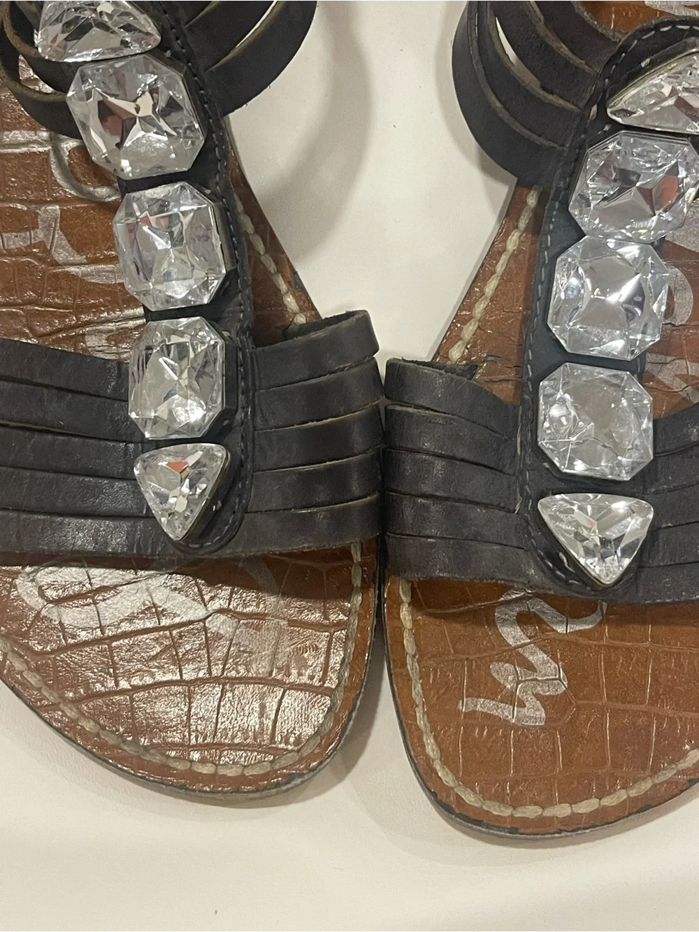 Sam Edelman Jeweled Gladiator Sandals Charcoal Grey Galina